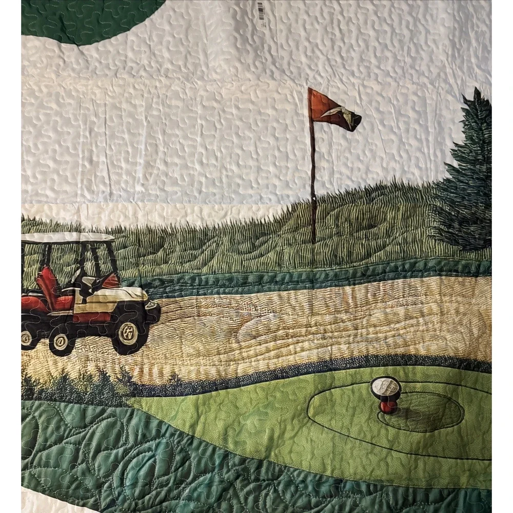 Golf Course Quilt Set Throw Blanket w/ 2 Matching Pillow Shams 88